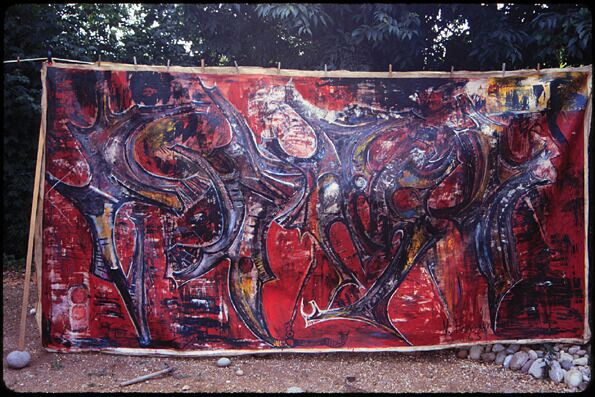 Elementi organici in movimento, 1963, oil on canvas, 250 x 400 cm. Collection of the artist.