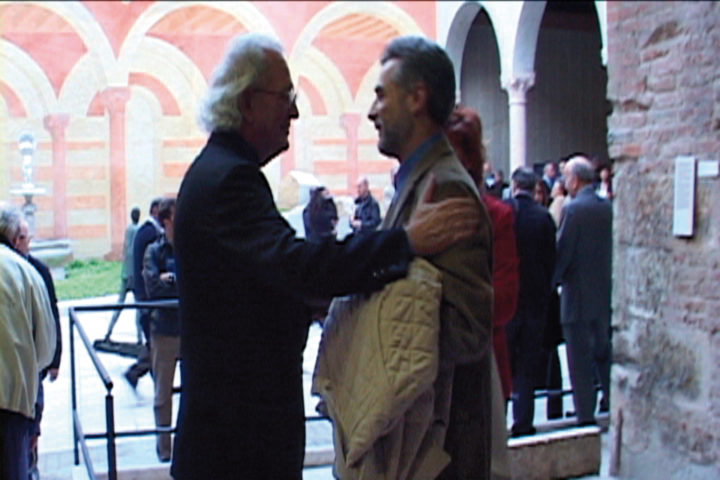 Virginio Ferrari: Ombre della sera 1959– 2003 exhibition. Ferrari with Vincenzo Pavan, architect. Verona, Italy, 2003. Personal photograph.
