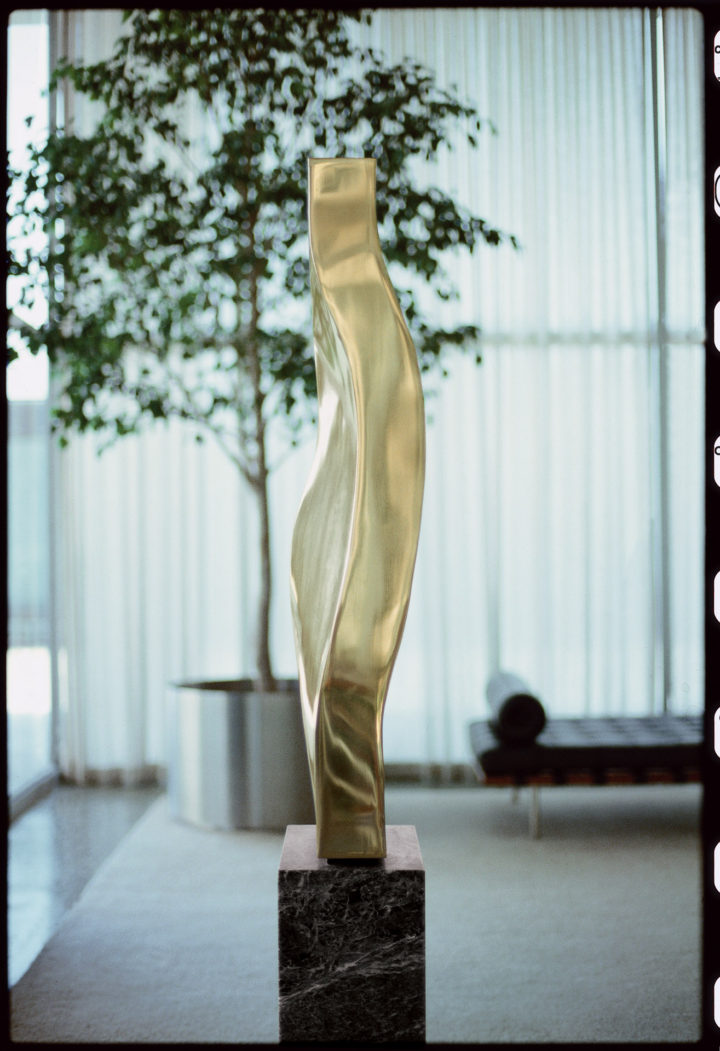 Earth Form, 1979, Bronze and Greek marble, 188 x 36.8 x 22.8 cm. 
Collection of the Esplanade Apartments, 910 North Lake Shore Drive (Mies van der Rohe bldg.), Chicago, IL, USA, 1979.