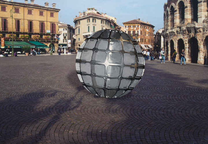 Globo—Proposal for Piazza Brà, Verona, Italy, 2001, photomontage (general view). Collection of the artist.