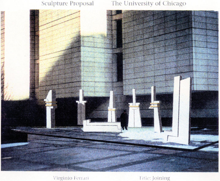 La famiglia—Proposal for the Gleacher Center, University of Chicago, IL, 1998, architectural rendering (general view). Collection of the artist.