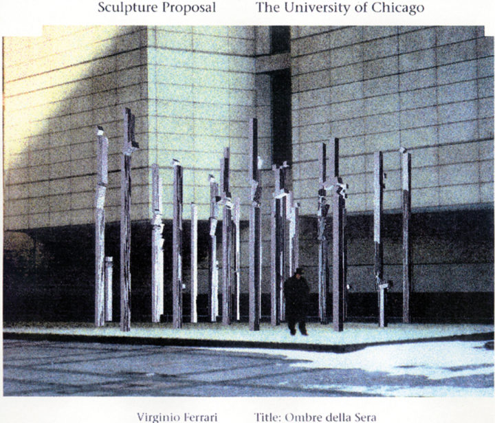 Ombre della sera—Proposal for the Gleacher Center, University of Chicago, IL, 1998, architectural rendering (general view). Collection of the artist.