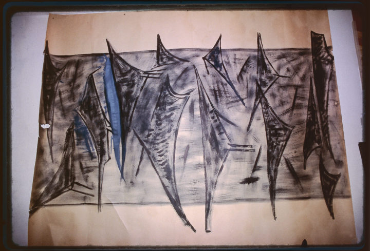 Studio per forme in movimento XVII, 1963, India ink on paper, 150 x 180 cm. Collection of the artist. 
