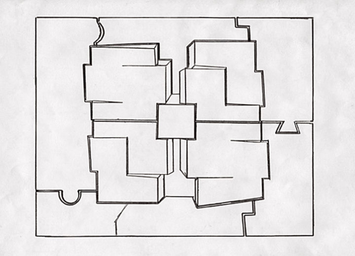Study for a Relief, 1998, India ink on paper, 21.6 x 27.9 cm. Collection of the artist. 