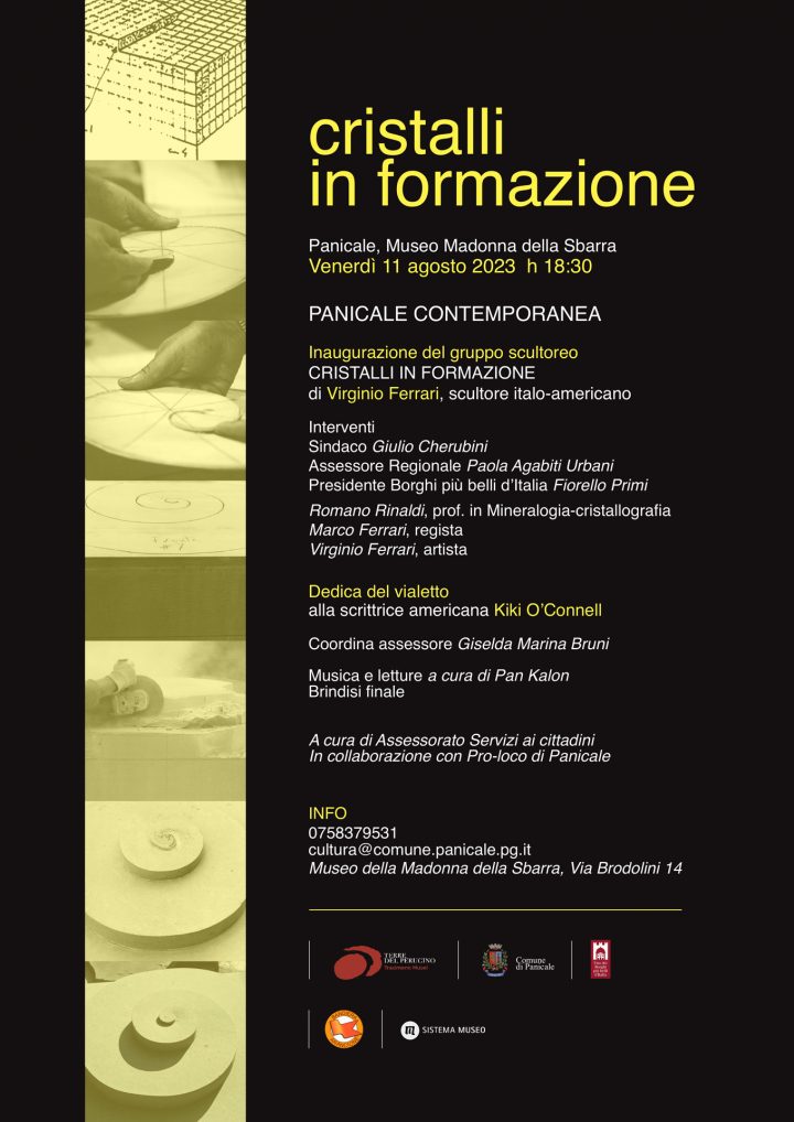 Cristalli in formazione, 1998-2002 (installed in 2022), Pietra Serena, Panicale (PG), Italy, Virginio Ferrari, donated in memory of Marisa Boccaccini Ferrari. Invitation.