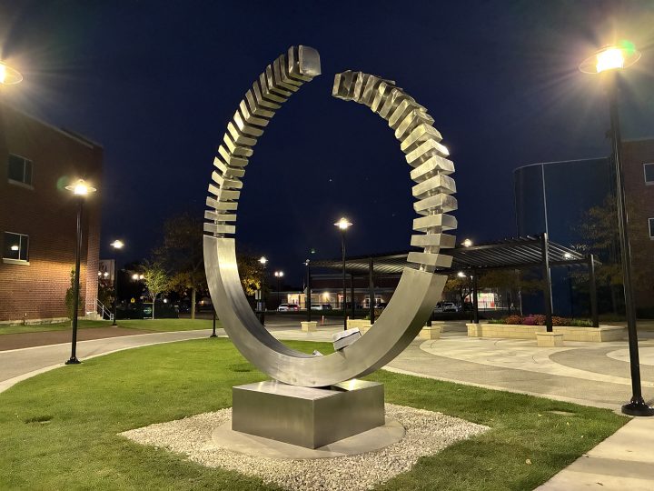 Open Symmetry by Virginio-Ferrari, Village Hall, Niles, Illinois. Installed on 10-17-25, dedicated 10-25-25.