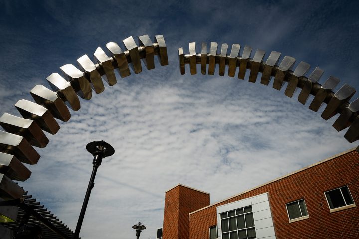 Open Symmetry by Virginio-Ferrari, Village Hall, Niles, Illinois. Installed on 10-17-25, dedicated 10-25-25.