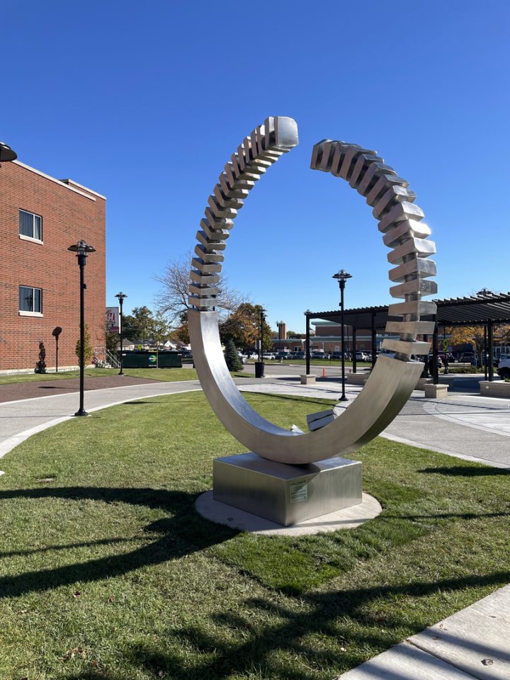 Open Symmetry by Virginio-Ferrari, Village Hall, Niles, Illinois. Installed on 10-17-25, dedicated 10-25-25.