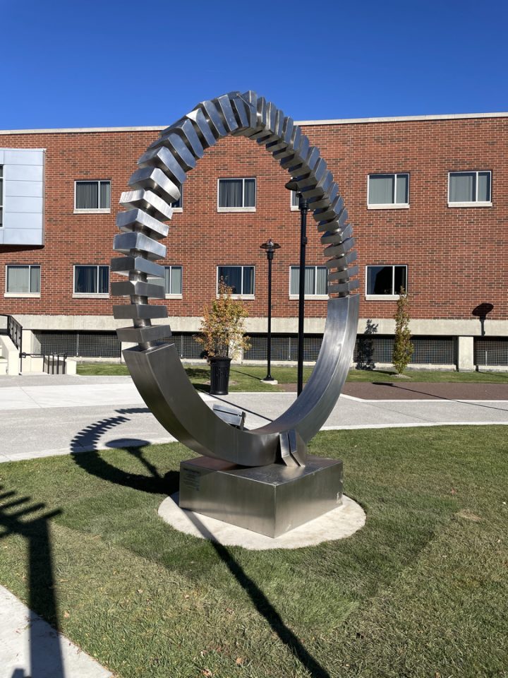 Open Symmetry by Virginio-Ferrari, Village Hall, Niles, Illinois. Installed on 10-17-25, dedicated 10-25-25.