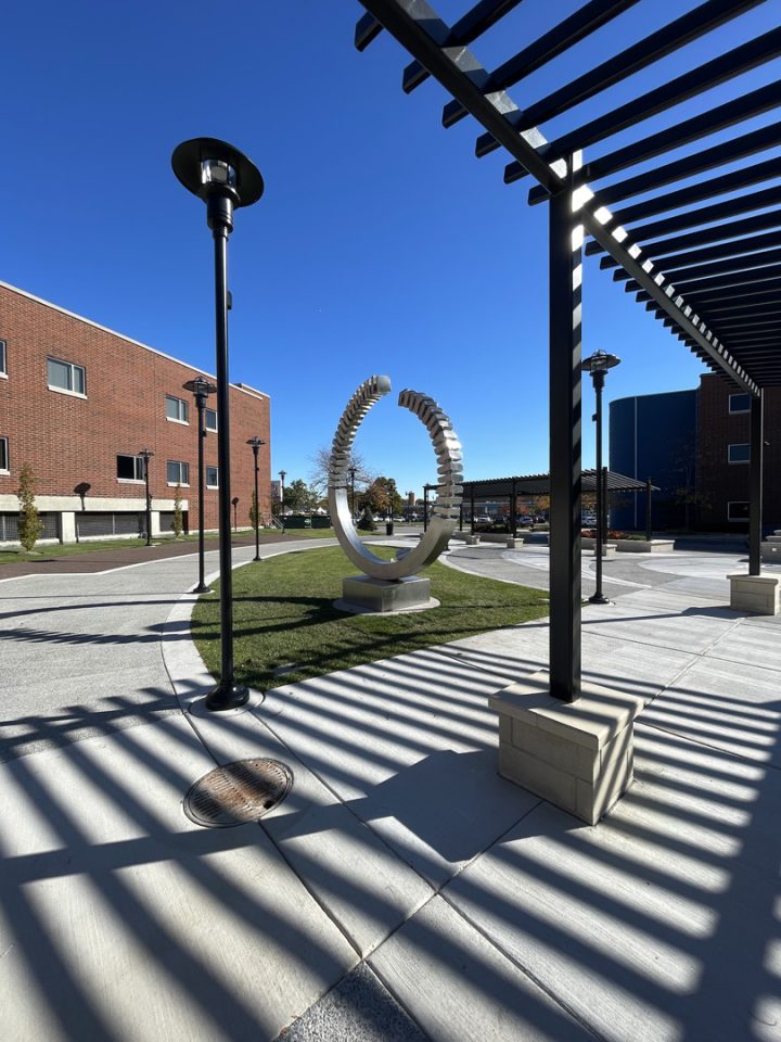 Open Symmetry by Virginio-Ferrari, Village Hall, Niles, Illinois. Installed on 10-17-25, dedicated 10-25-25.