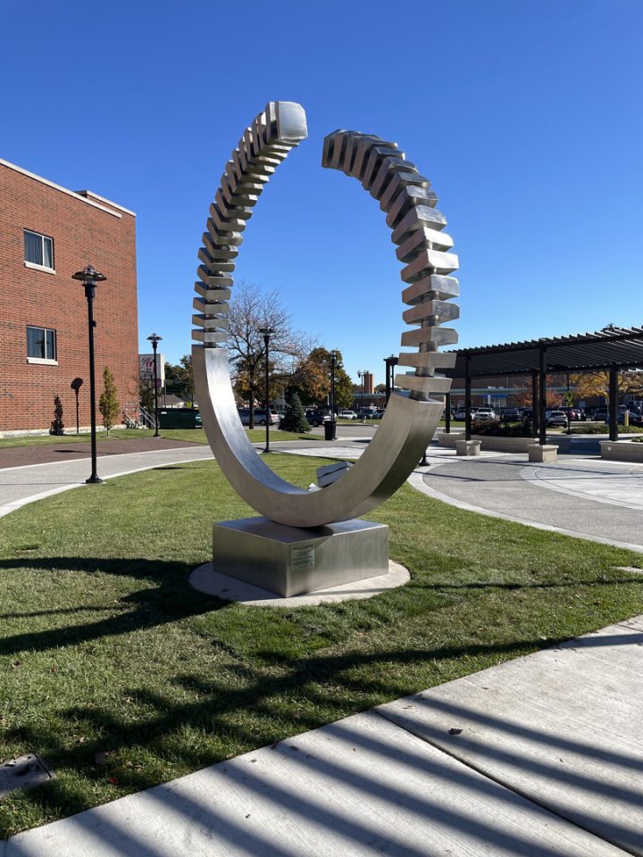 Open Symmetry by Virginio-Ferrari, Village Hall, Niles, Illinois. Installed on 10-17-25, dedicated 10-25-25.